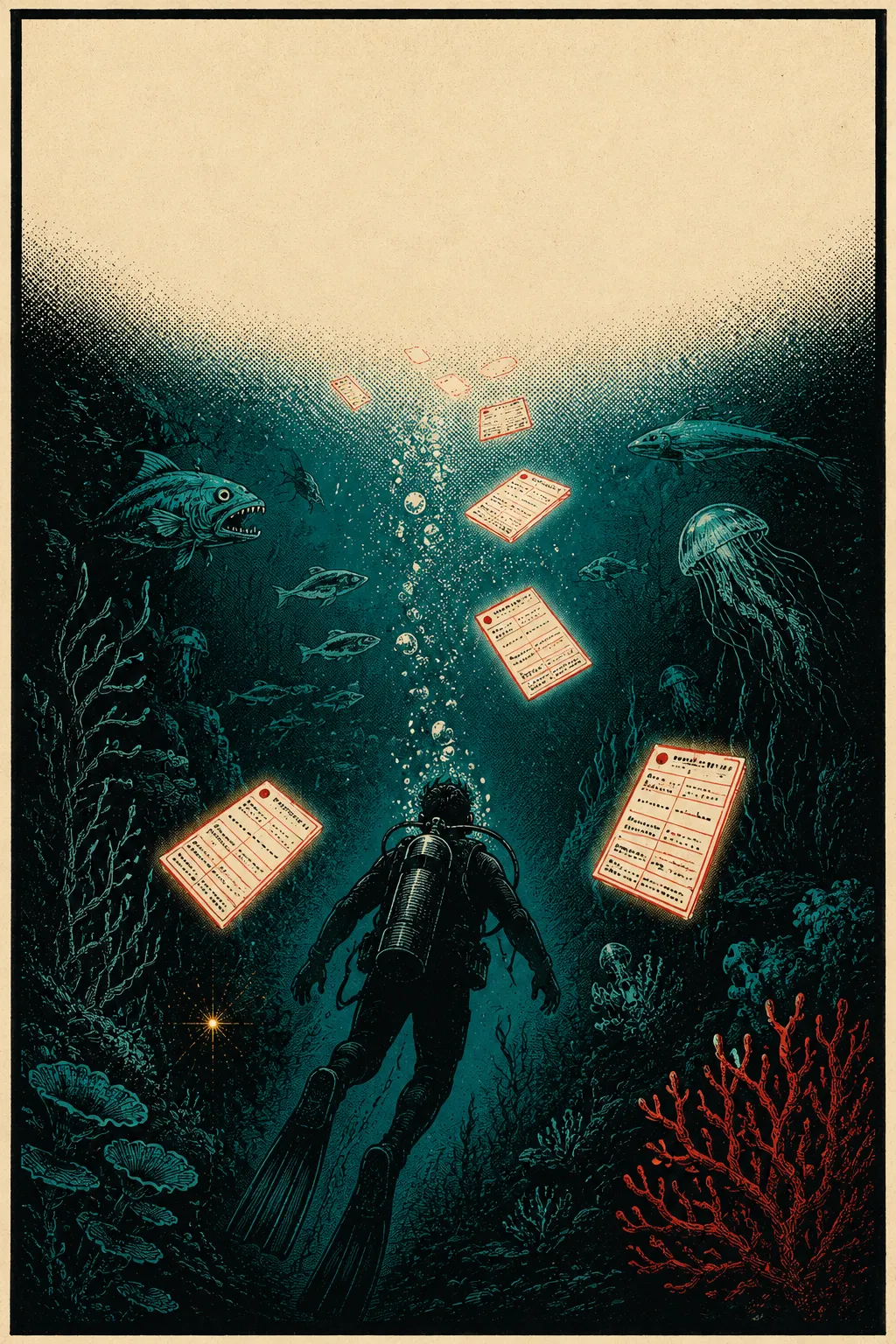 Movie-poster-style illustration for Marine Learning Hub